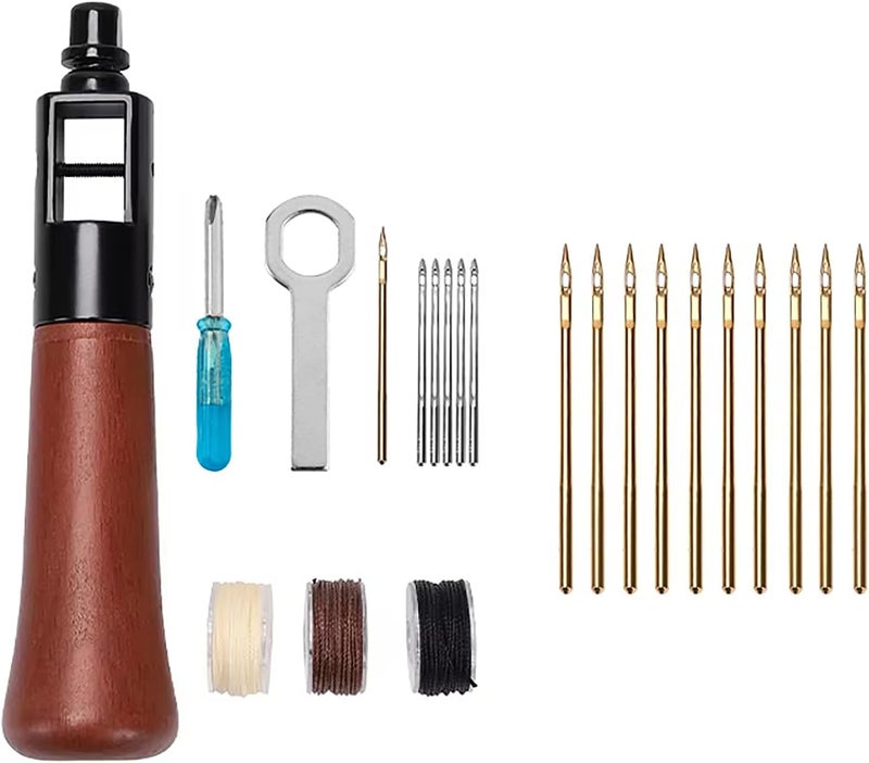 WUTA Repair Stitch Kit Leathercraft Stitch Awl Tool with 10Pcs Large Titanium-Plated Needle, for Leather, Belt, Canvas, Fabric, Bag Repair Professional Stitcher Leather Craft Tool - Image 1